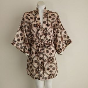 Vintage Val Mode Robe dressing gown lingerie cover Greek key pattern medallions